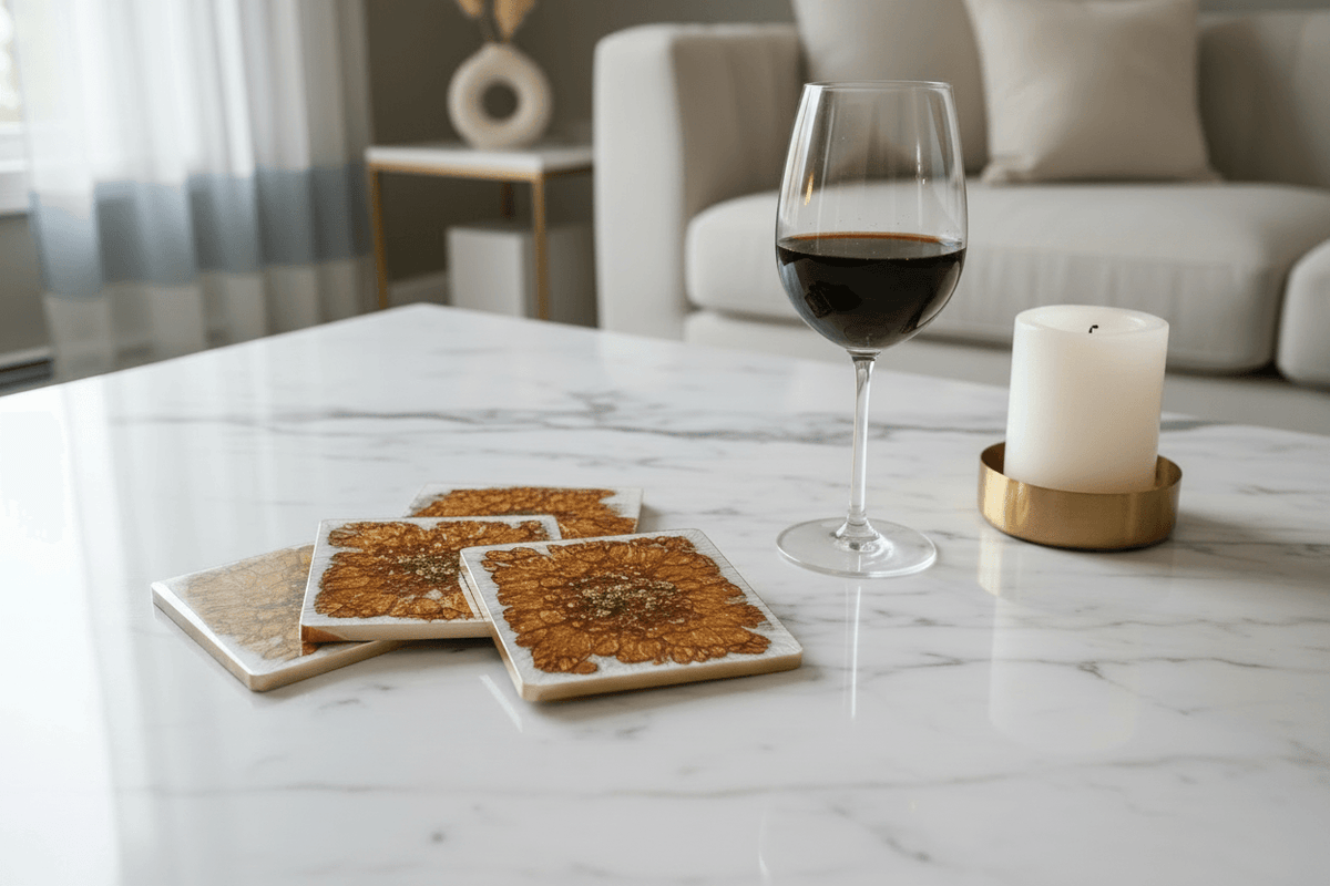 Gold, Green & Teal Resin Coasters – Handmade Set of 4 - The Glossy Gift Shop