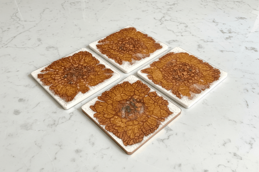 Gold, Green & Teal Resin Coasters – Handmade Set of 4 - The Glossy Gift Shop
