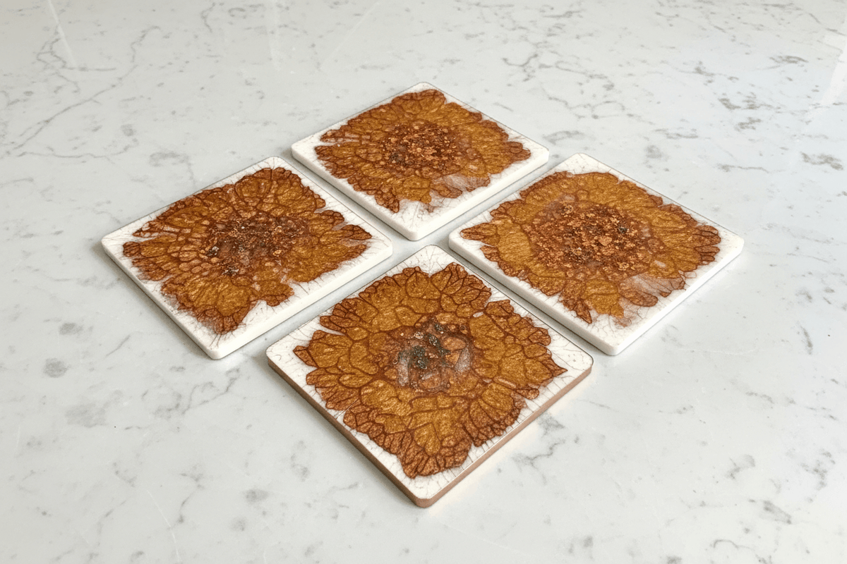 Gold, Green & Teal Resin Coasters – Handmade Set of 4 - The Glossy Gift Shop