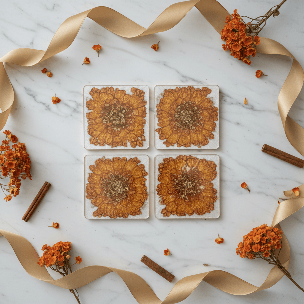 Gold, Green & Teal Resin Coasters – Handmade Set of 4 - The Glossy Gift Shop