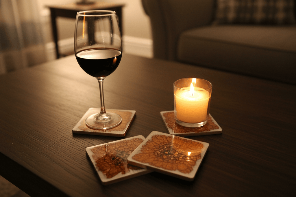Gold, Green & Teal Resin Coasters – Handmade Set of 4 - The Glossy Gift Shop