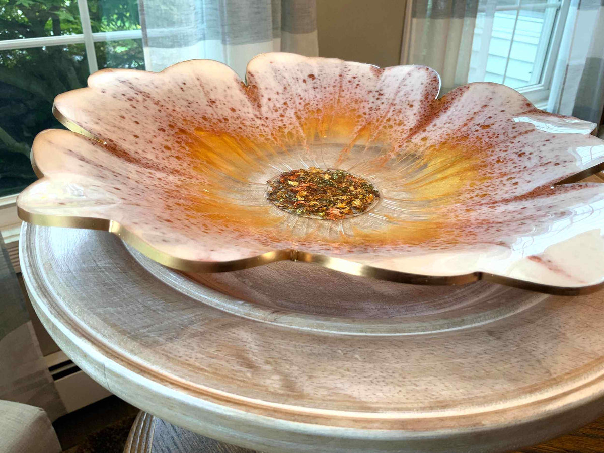 Gold Leaf & Bronze Resin Bowl – Handmade Metallic Decor - The Glossy Gift Shop