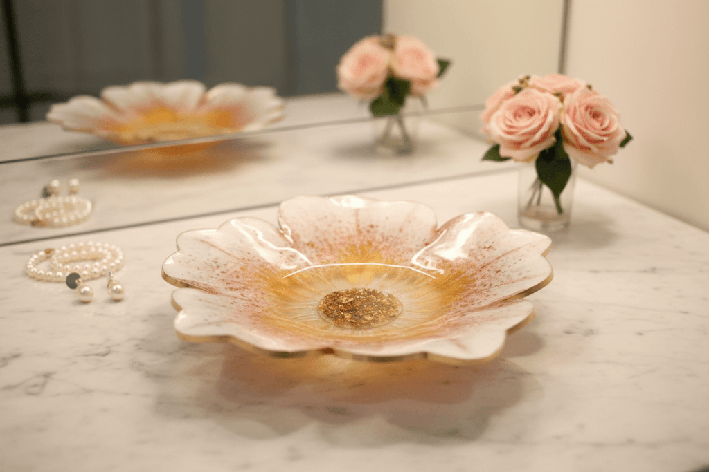 Gold Leaf & Bronze Resin Bowl – Handmade Metallic Decor - The Glossy Gift Shop