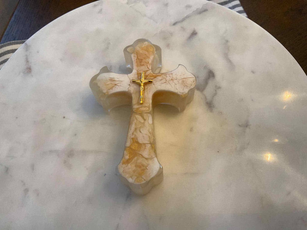 Gold Swirl Resin Cross – Handmade Faith Home Decor - The Glossy Gift Shop