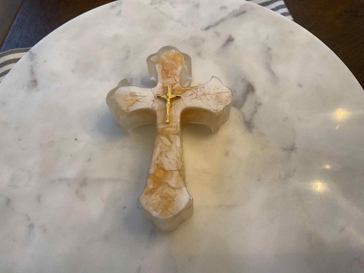 Gold Swirl Resin Cross – Handmade Faith Home Decor - The Glossy Gift Shop