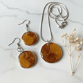 Golden Brown Swirl Resin Jewelry Set – Handmade Necklace & Earrings - The Glossy Gift Shop