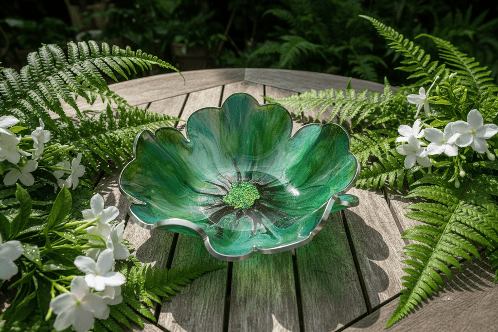 Green Apple Blossom Resin Bowl – Handmade Decorative Centerpiece - The Glossy Gift Shop