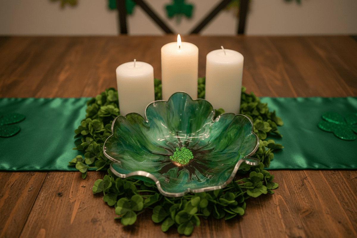 Green Apple Blossom Resin Bowl – Handmade Decorative Centerpiece - The Glossy Gift Shop
