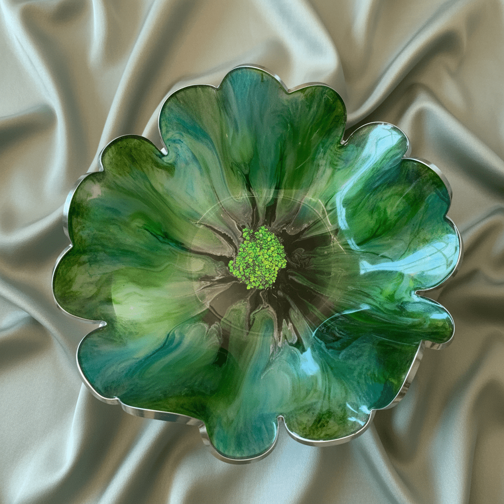 Green Apple Blossom Resin Bowl – Handmade Decorative Centerpiece - The Glossy Gift Shop