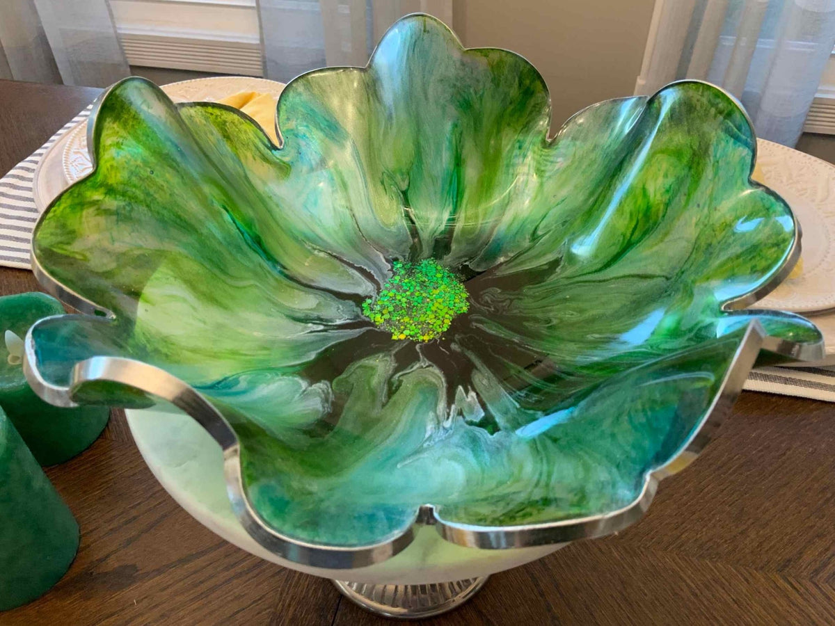Green Apple Blossom Resin Bowl – Handmade Decorative Centerpiece - The Glossy Gift Shop