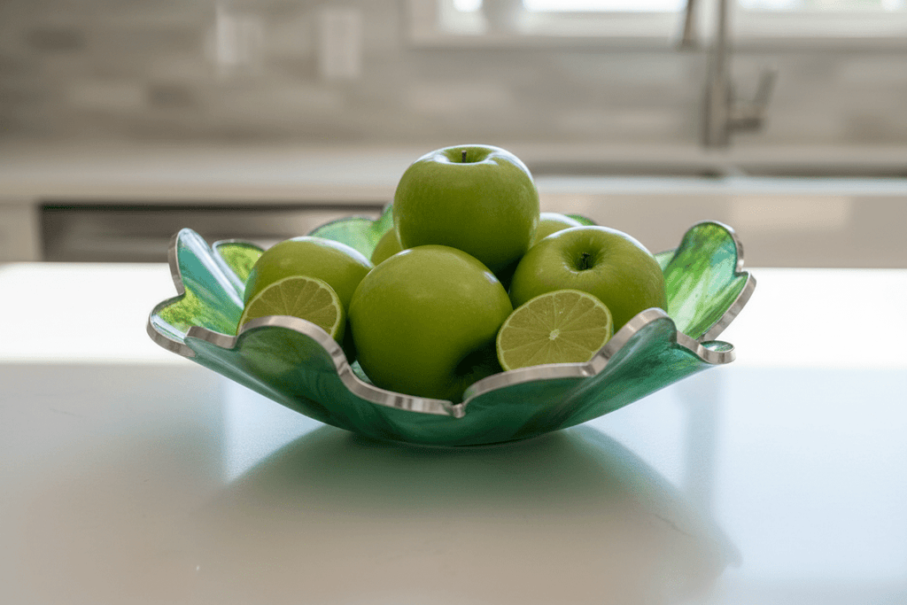 Green Apple Blossom Resin Bowl – Handmade Decorative Centerpiece - The Glossy Gift Shop