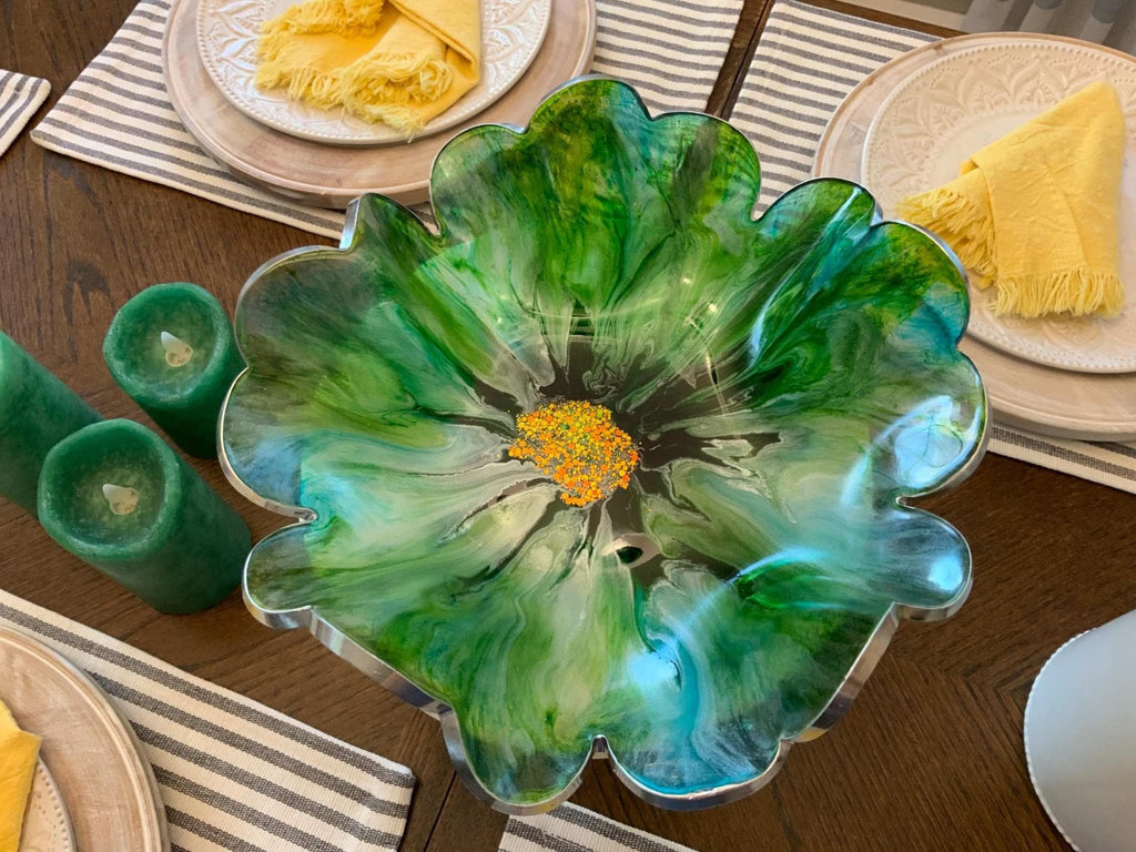Green Apple Blossom Resin Decorative Bowl – Handmade Decorative Centerpiece - The Glossy Gift Shop