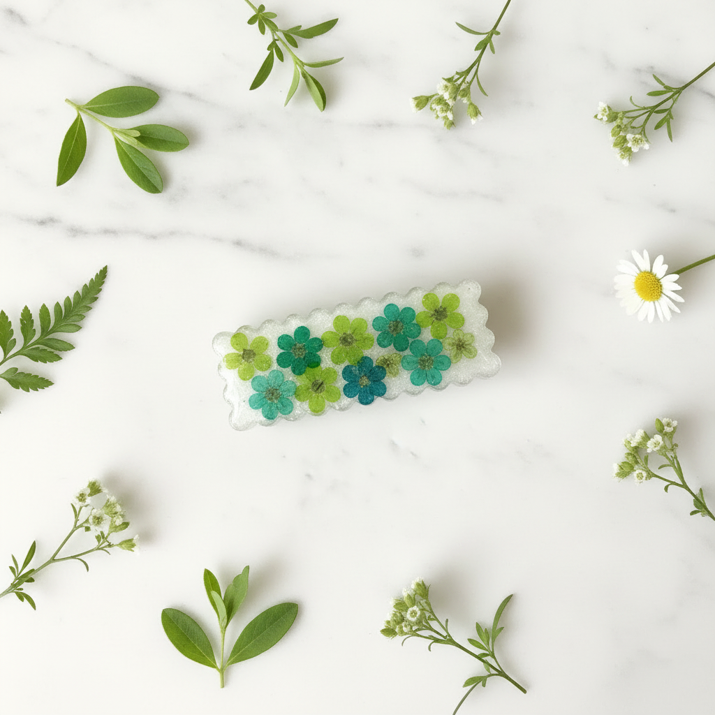 Green Pressed Flower Hair Clip