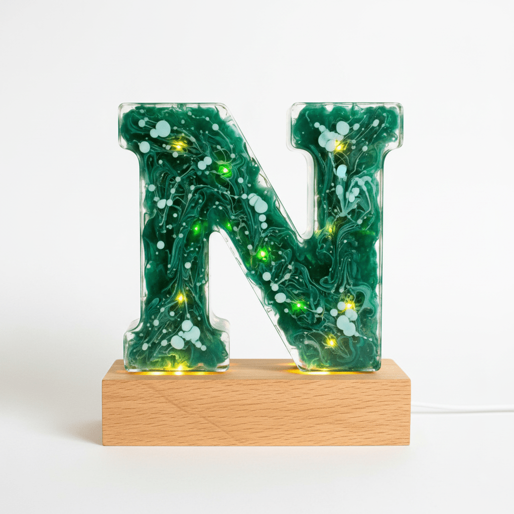Green Swirl Resin Lighted Letter – Handmade Initial Night Light - The Glossy Gift Shop
