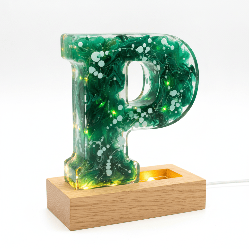 Green Swirl Resin Lighted Letter – Handmade Initial Night Light - The Glossy Gift Shop