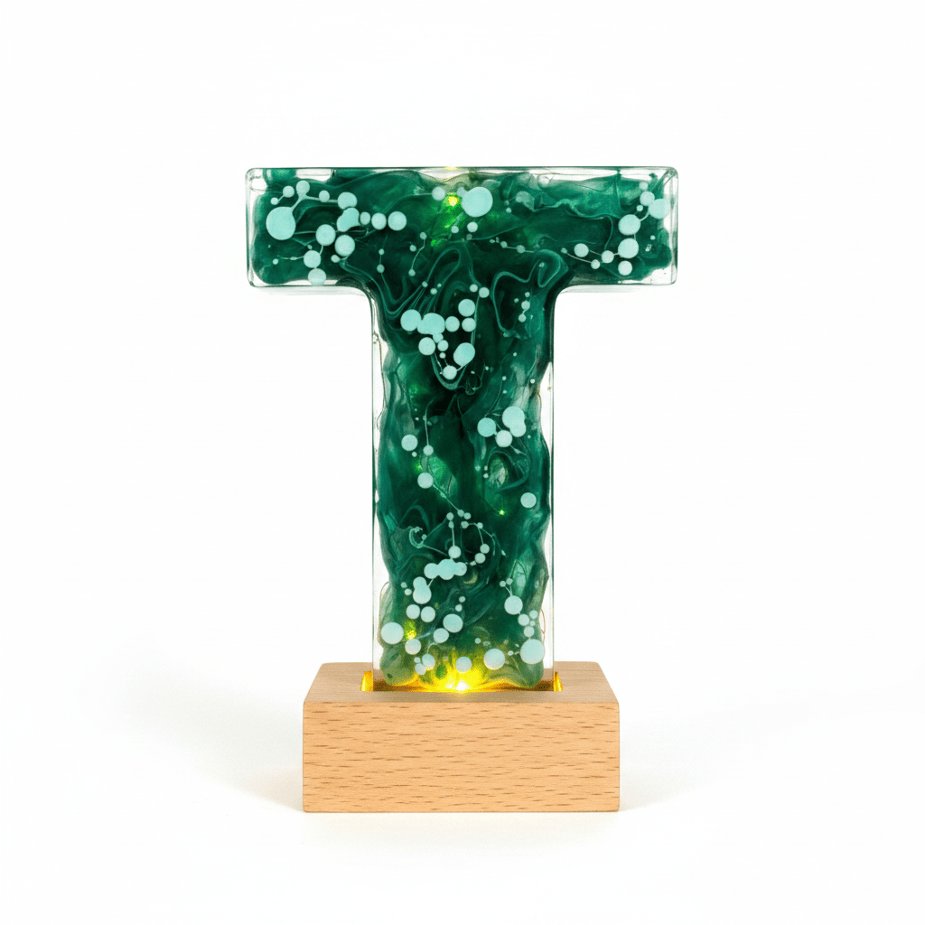 Green Swirl Resin Lighted Letter – Handmade Initial Night Light - The Glossy Gift Shop