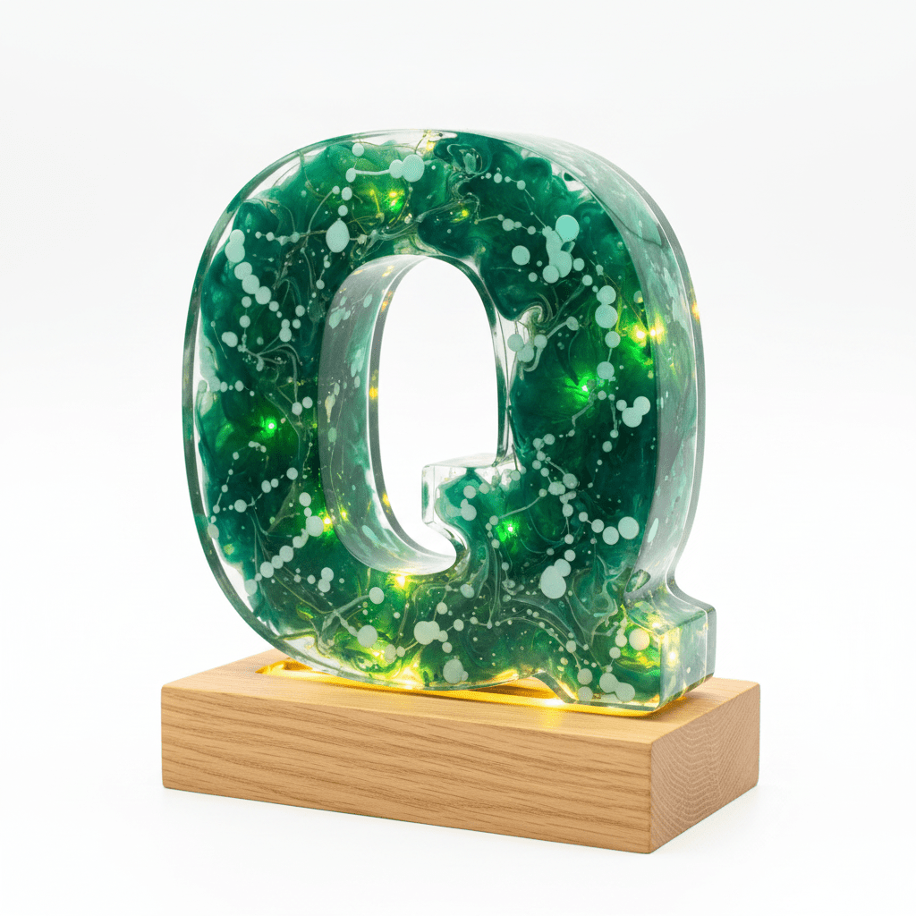 Green Swirl Resin Lighted Letter – Handmade Initial Night Light - The Glossy Gift Shop