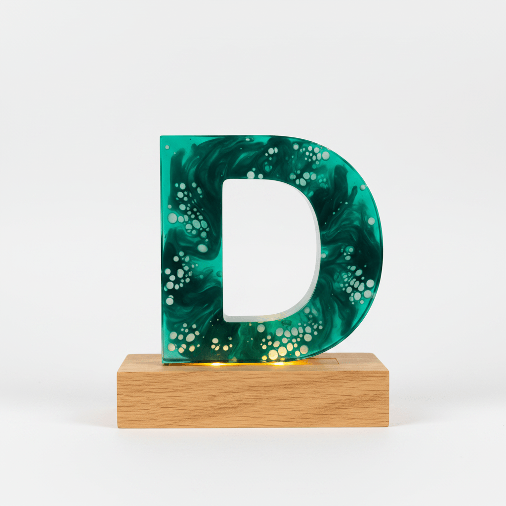 Green Swirl Resin Lighted Letter – Handmade Initial Night Light - The Glossy Gift Shop