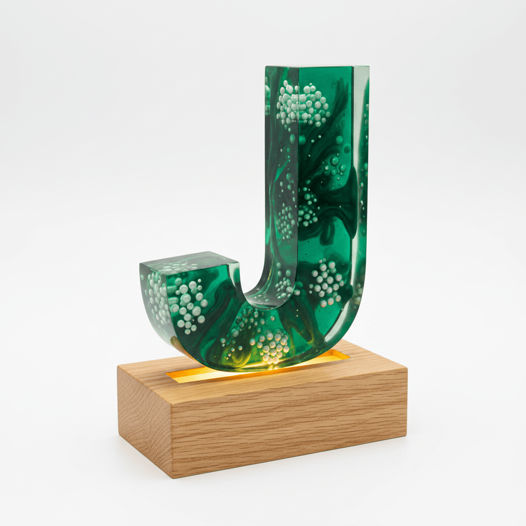 Green Swirl Resin Lighted Letter – Handmade Initial Night Light - The Glossy Gift Shop