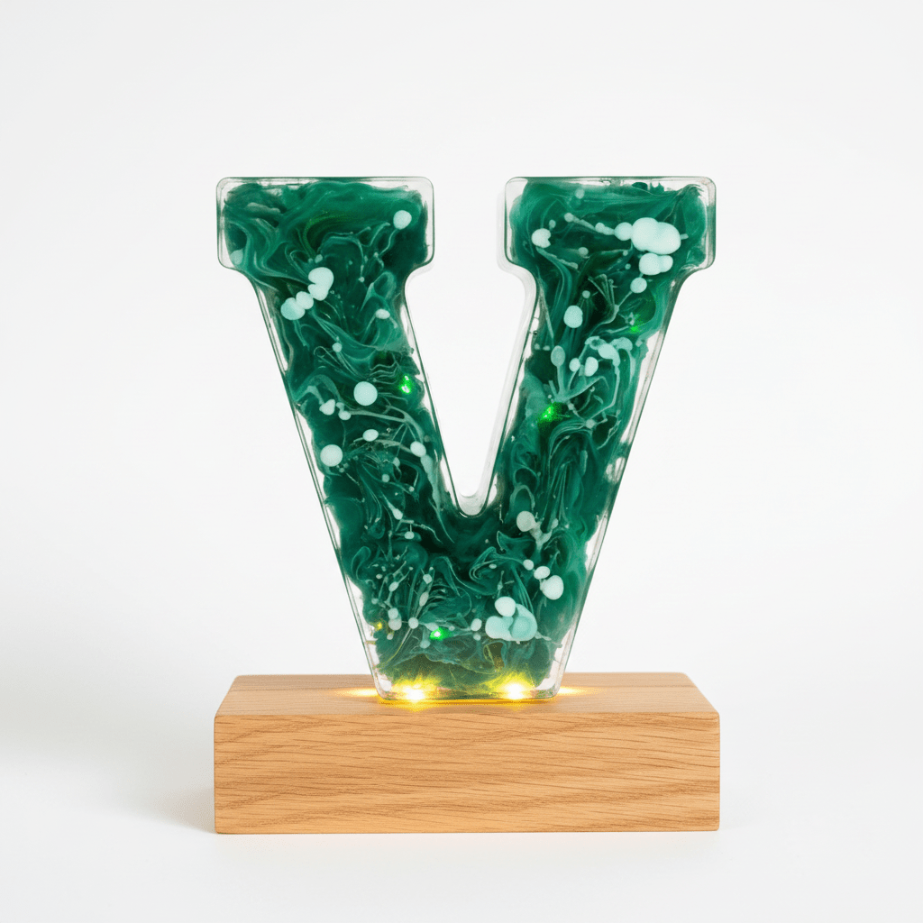 Green Swirl Resin Lighted Letter – Handmade Initial Night Light - The Glossy Gift Shop