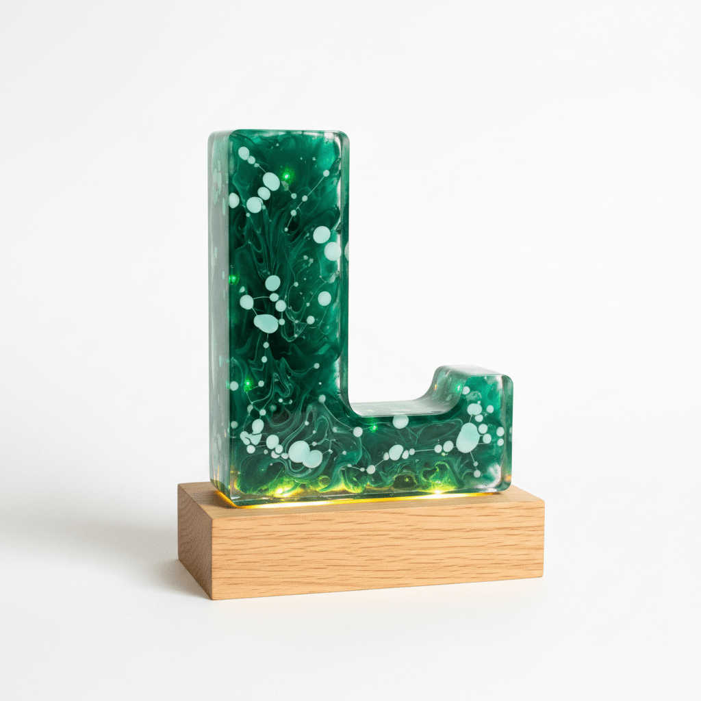 Green Swirl Resin Lighted Letter – Handmade Initial Night Light - The Glossy Gift Shop