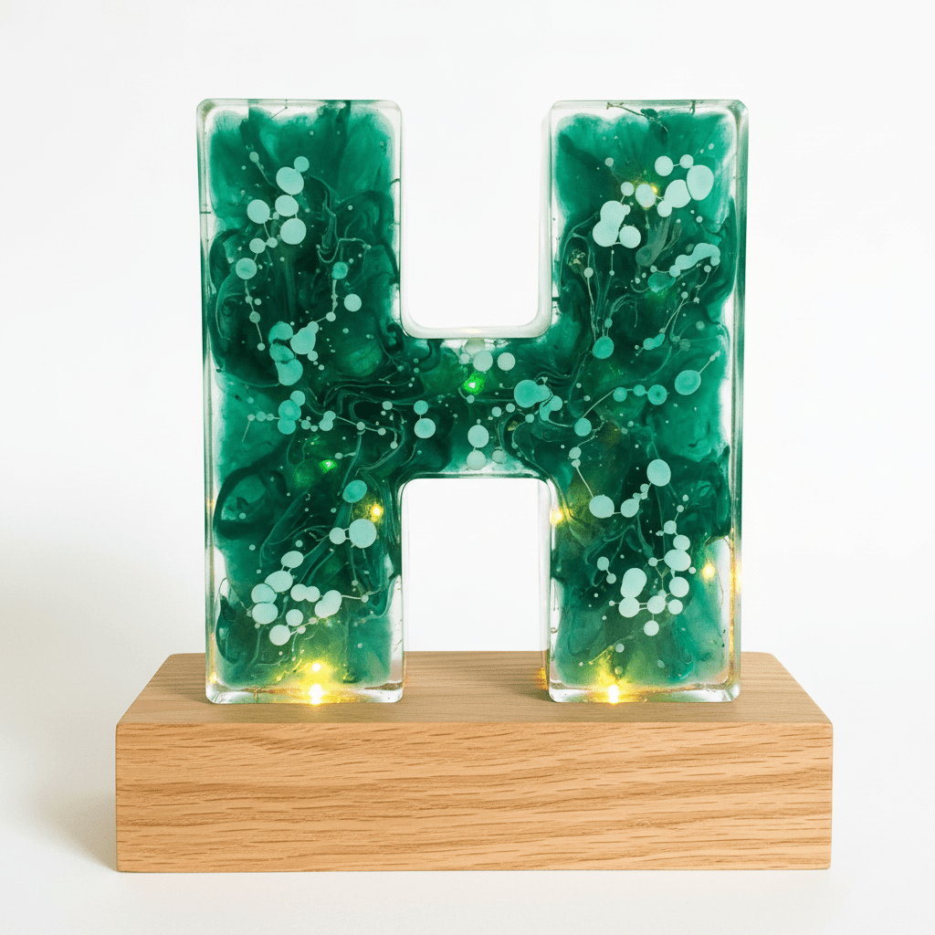Green Swirl Resin Lighted Letter – Handmade Initial Night Light - The Glossy Gift Shop