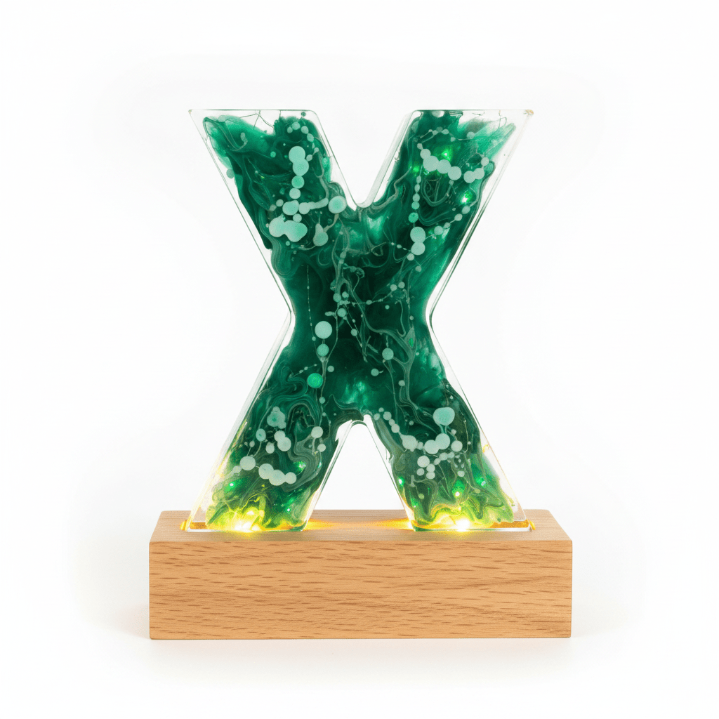 Green Swirl Resin Lighted Letter – Handmade Initial Night Light - The Glossy Gift Shop