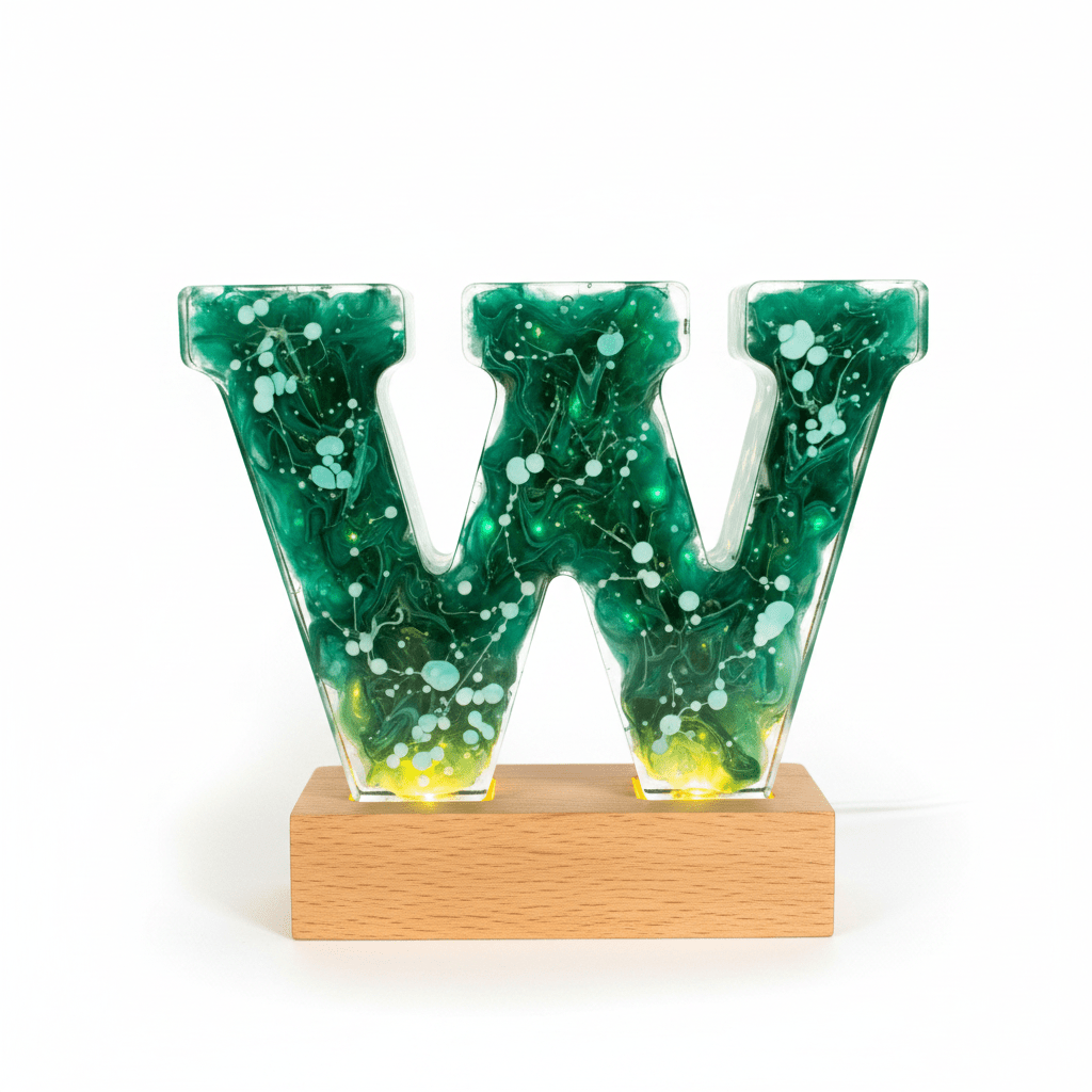 Green Swirl Resin Lighted Letter – Handmade Initial Night Light - The Glossy Gift Shop