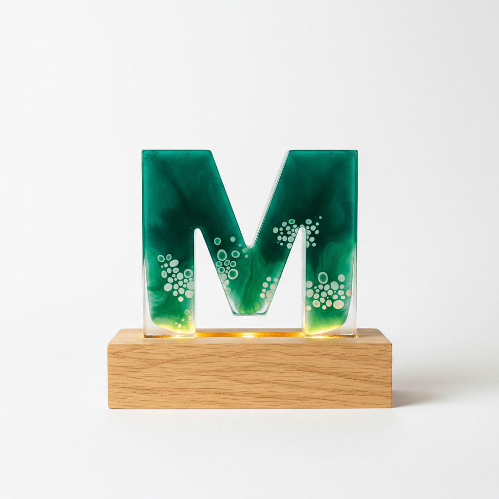 Green Swirl Resin Lighted Letter – Handmade Initial Night Light - The Glossy Gift Shop