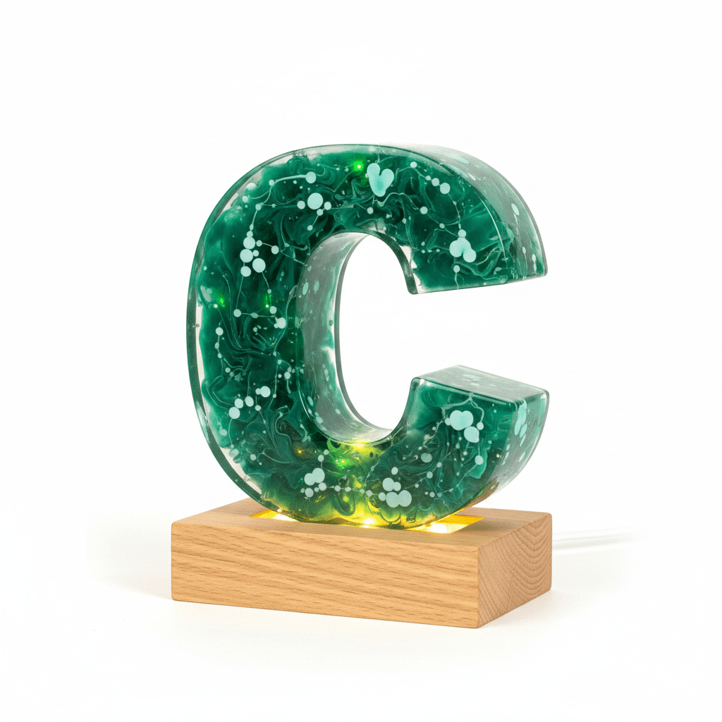 Green Swirl Resin Lighted Letter – Handmade Initial Night Light - The Glossy Gift Shop