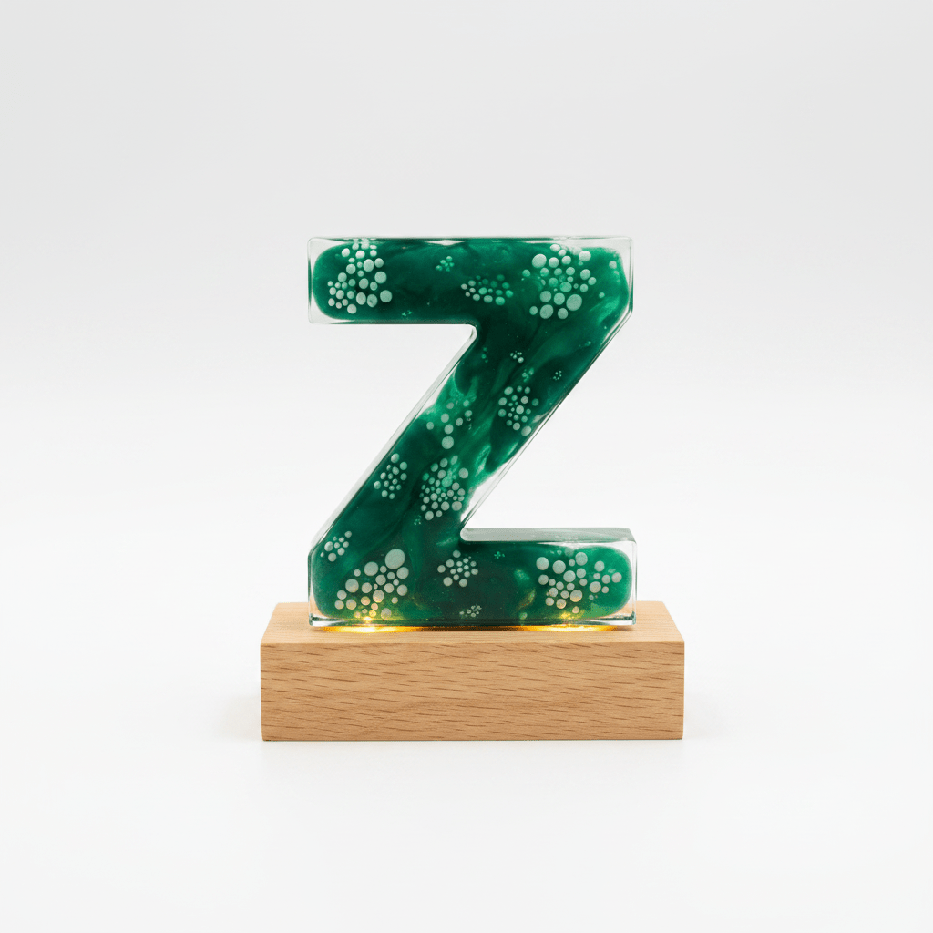 Green Swirl Resin Lighted Letter – Handmade Initial Night Light - The Glossy Gift Shop