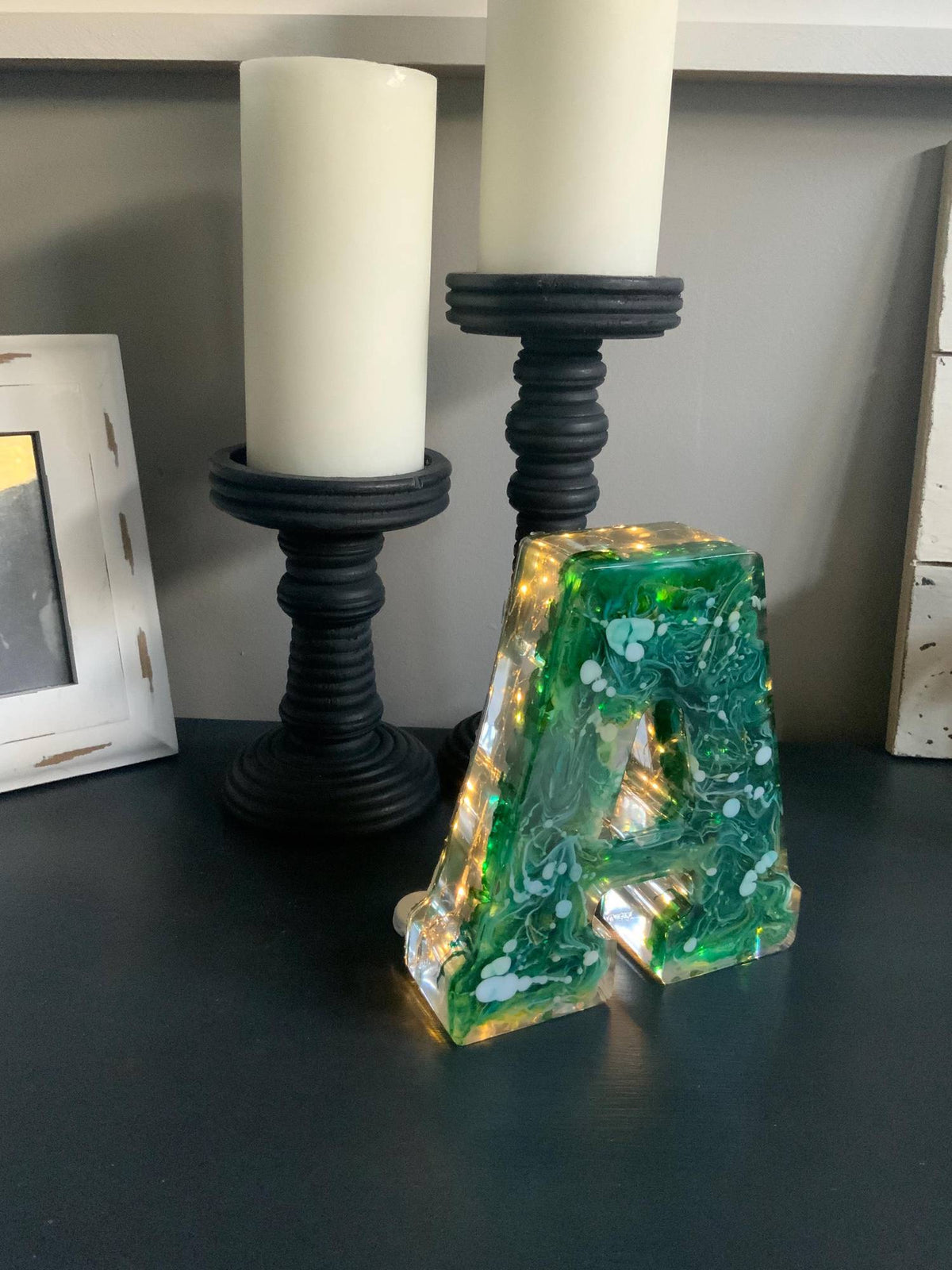 Green Swirl Resin Lighted Letter – Handmade Initial Night Light - The Glossy Gift Shop