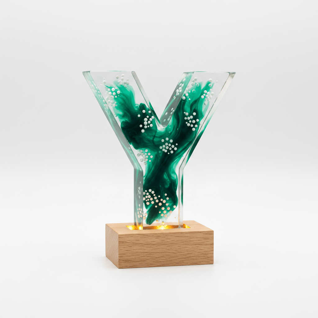 Green Swirl Resin Lighted Letter – Handmade Initial Night Light - The Glossy Gift Shop