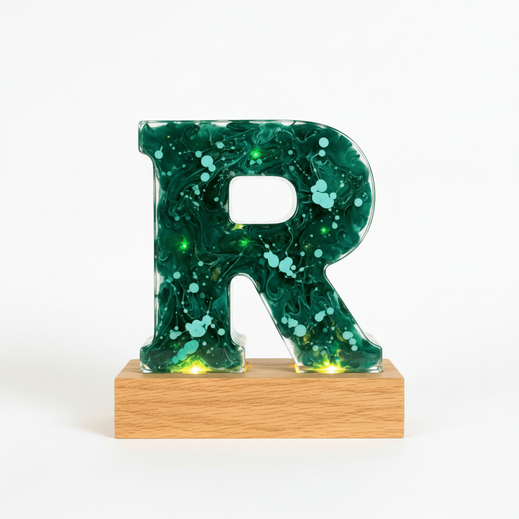 Green Swirl Resin Lighted Letter – Handmade Initial Night Light - The Glossy Gift Shop
