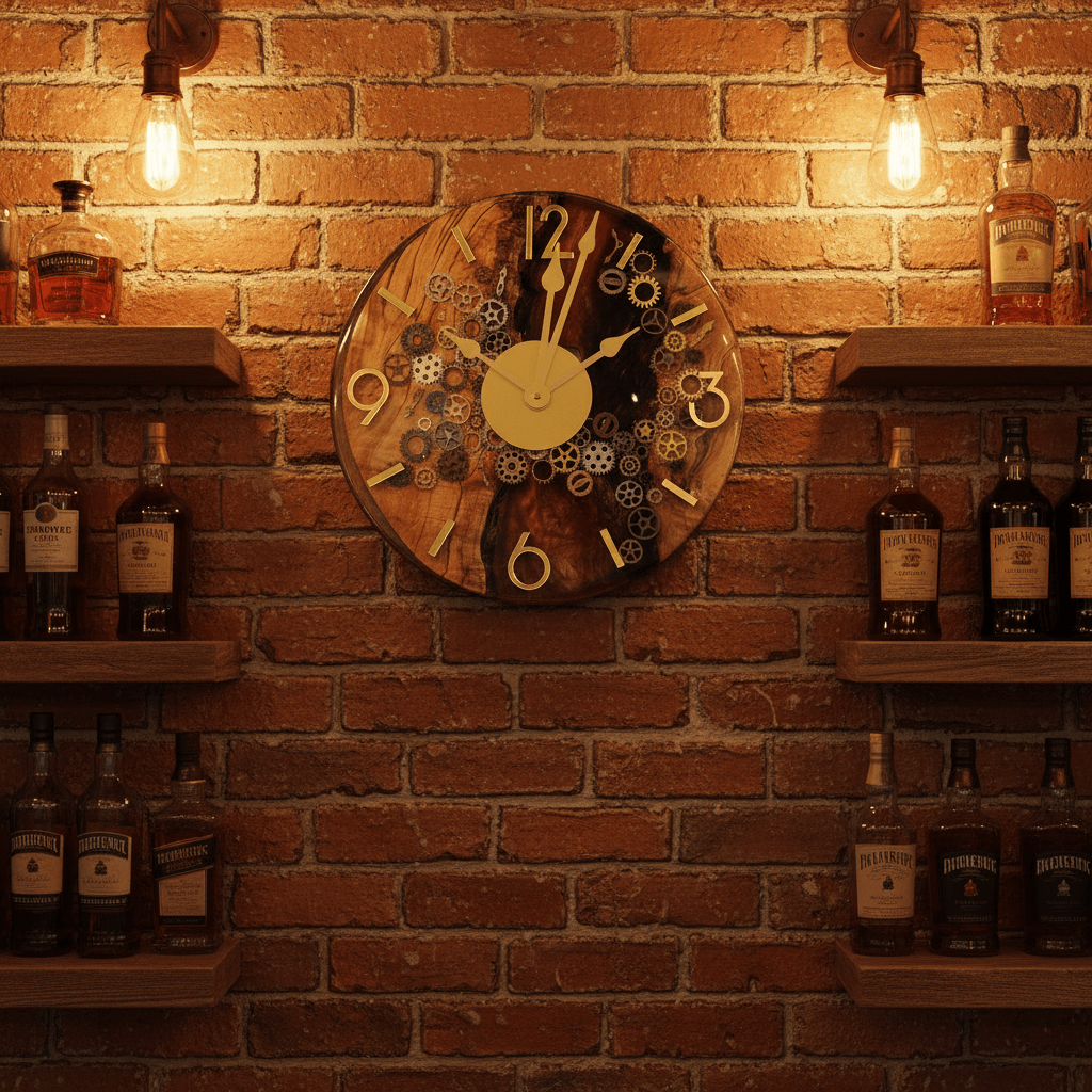 Handcrafted Black Walnut & Epoxy Resin Gear Clock – 12-Inch Gold Accent - The Glossy Gift Shop