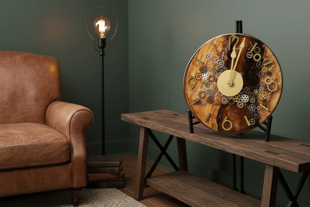 Handcrafted Black Walnut & Epoxy Resin Gear Clock – 12-Inch Gold Accent - The Glossy Gift Shop