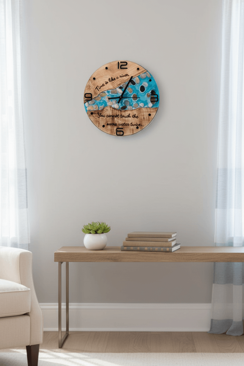 Handcrafted Black Walnut & Epoxy Resin River Clock – 12-Inch Wood Art - The Glossy Gift Shop