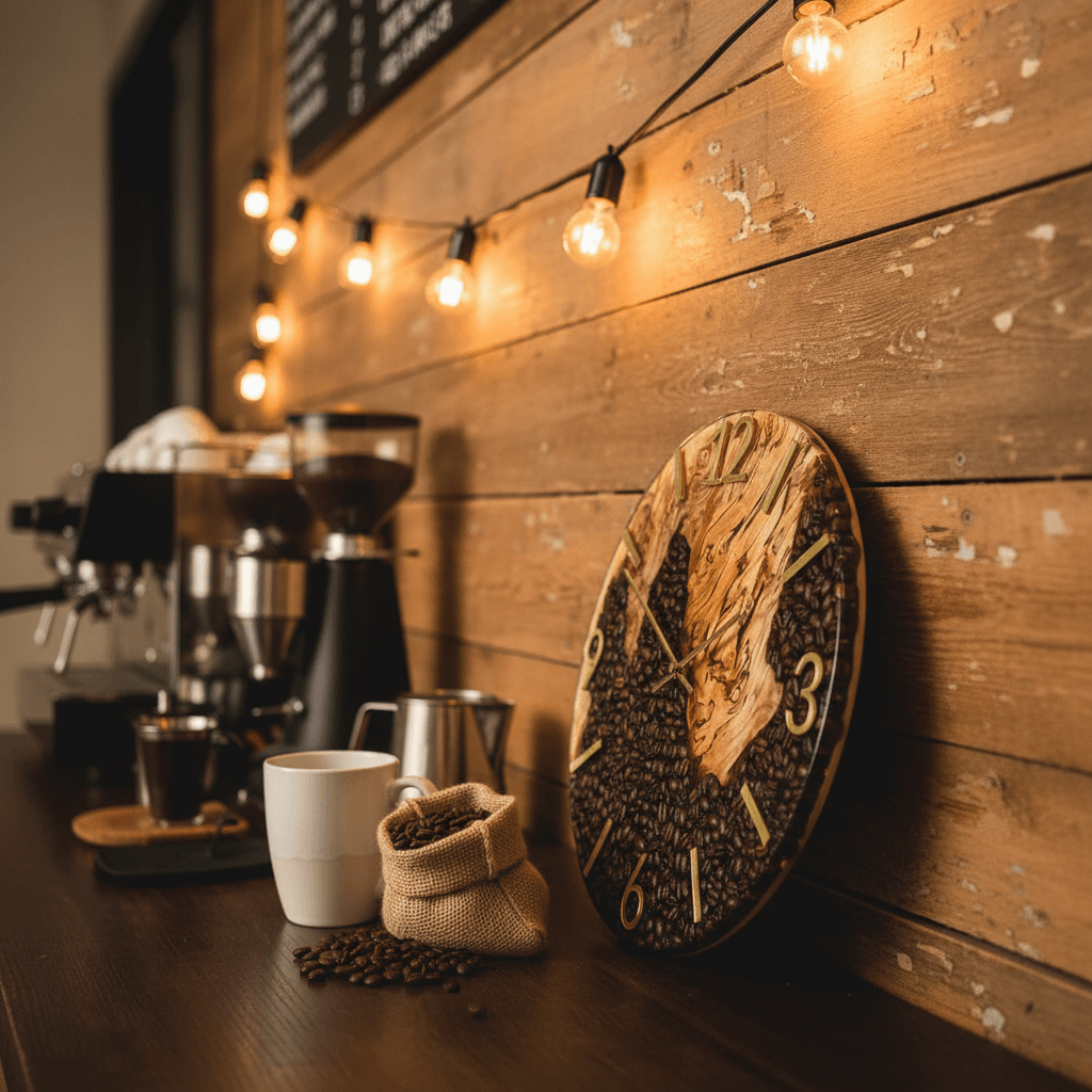 Handcrafted Coffee Bean & Black Walnut Wall Clock – 12-Inch Coffee Lover Gift - The Glossy Gift Shop