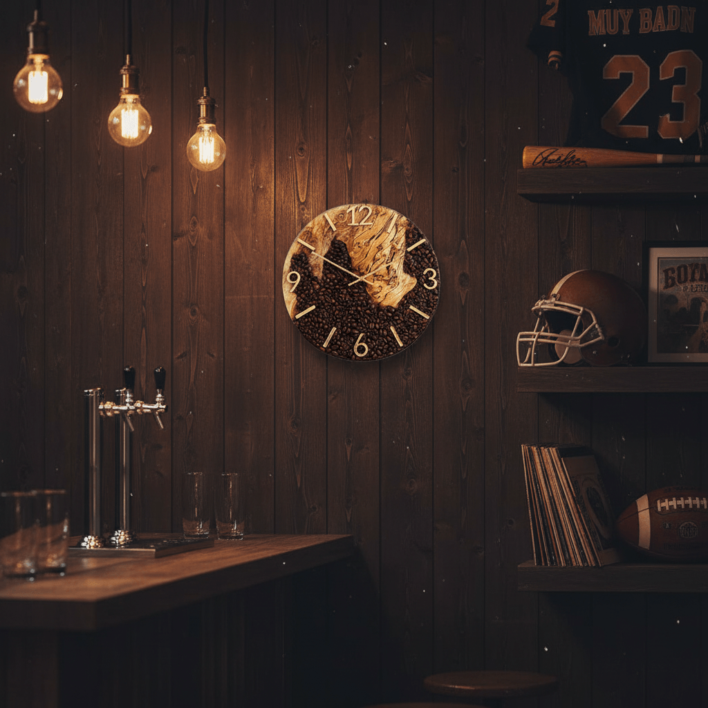 Handcrafted Coffee Bean & Black Walnut Wall Clock – 12-Inch Coffee Lover Gift - The Glossy Gift Shop
