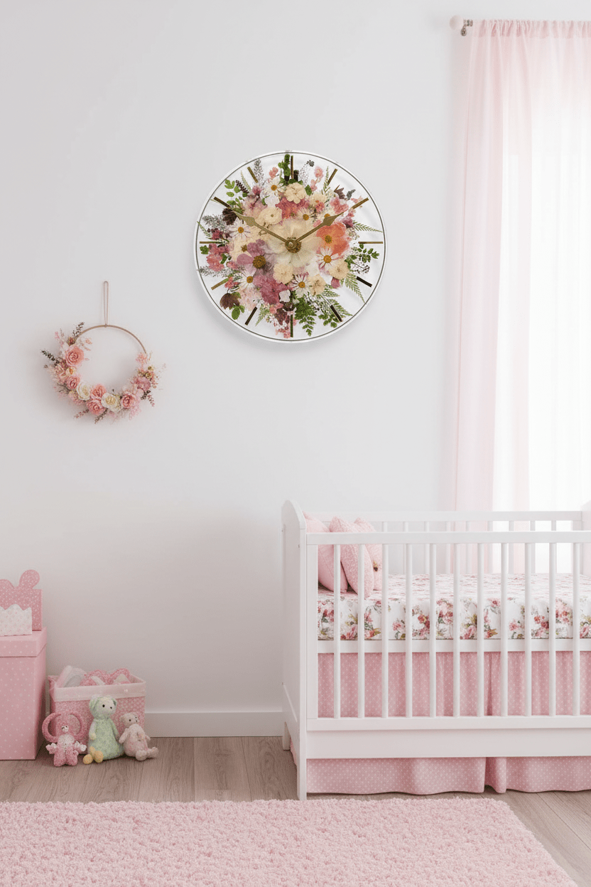 Handcrafted Pressed Flower Resin Wall Clock – Real Flowers & 12-Inch Floral Art - The Glossy Gift Shop