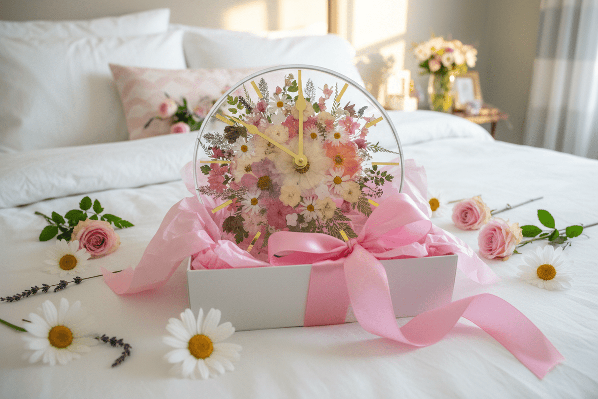 Handcrafted Pressed Flower Resin Wall Clock – Real Flowers & 12-Inch Floral Art - The Glossy Gift Shop