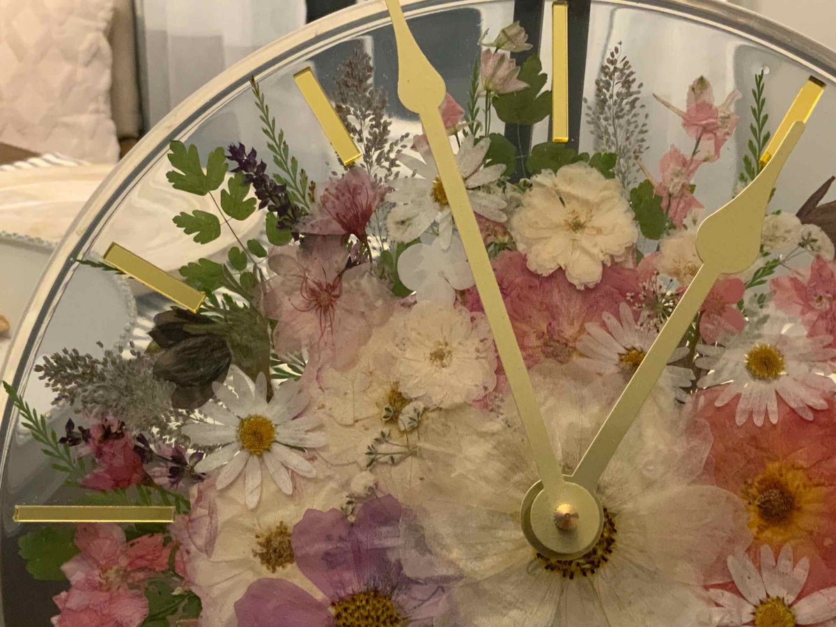 Handcrafted Pressed Flower Resin Wall Clock – Real Flowers & 12-Inch Floral Art - The Glossy Gift Shop