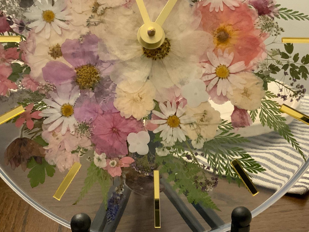 Handcrafted Pressed Flower Resin Wall Clock – Real Flowers & 12-Inch Floral Art - The Glossy Gift Shop