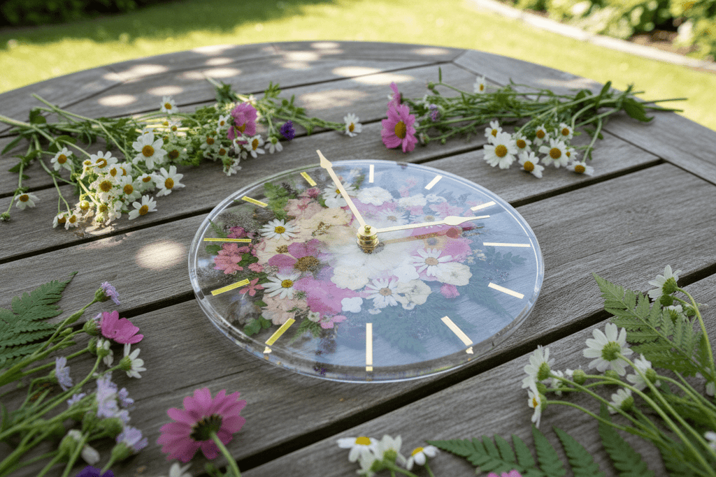Handcrafted Pressed Flower Resin Wall Clock – Real Flowers & 12-Inch Floral Art - The Glossy Gift Shop