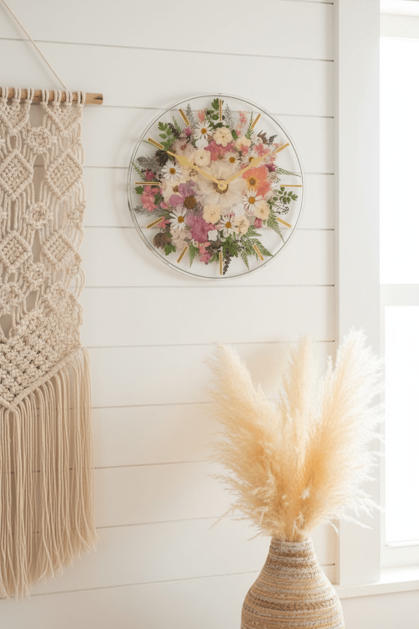 Handcrafted Pressed Flower Resin Wall Clock – Real Flowers & 12-Inch Floral Art - The Glossy Gift Shop