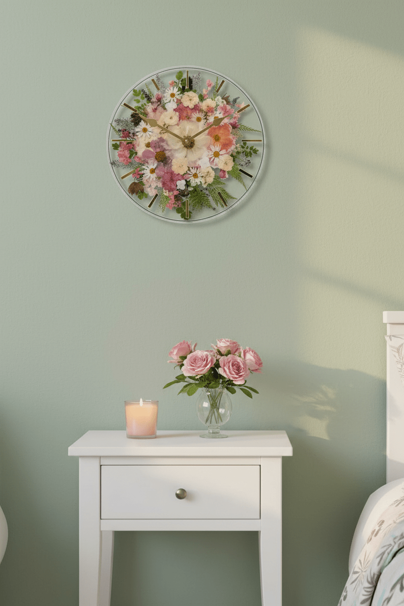 Handcrafted Pressed Flower Resin Wall Clock – Real Flowers & 12-Inch Floral Art - The Glossy Gift Shop