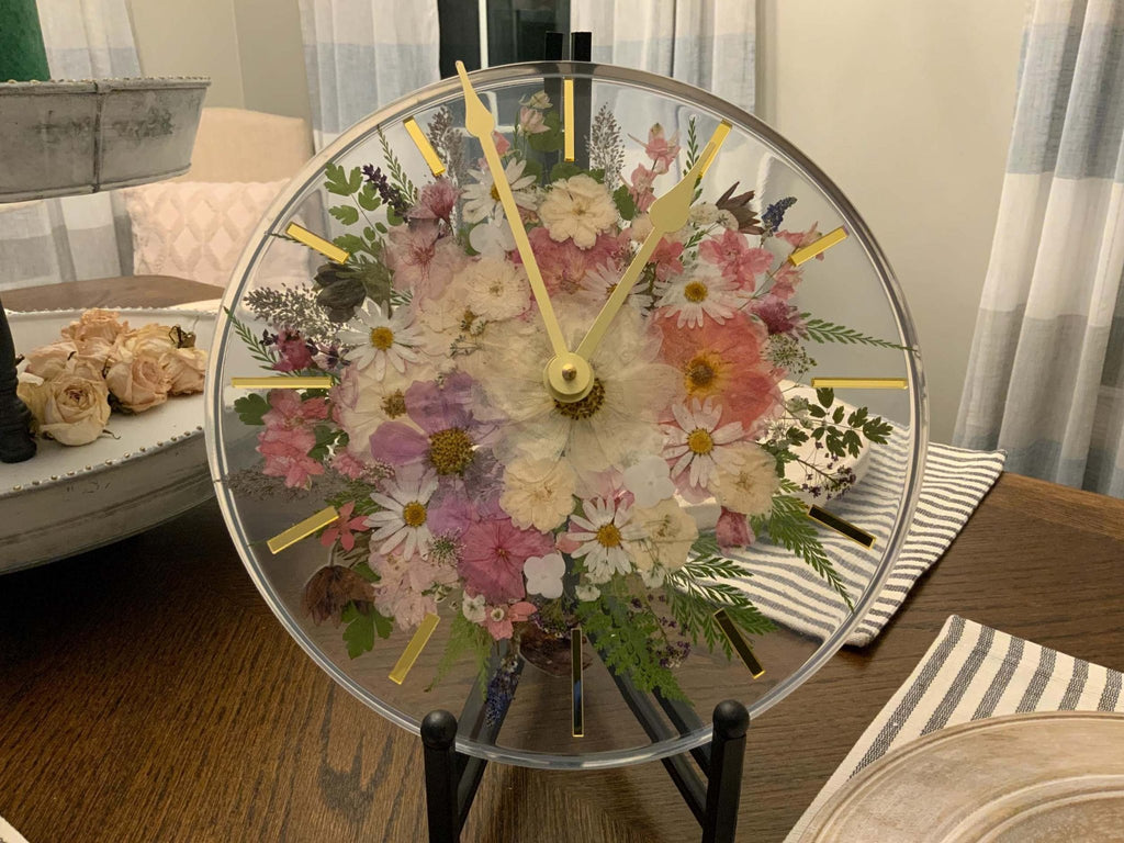 Handcrafted Pressed Flower Resin Wall Clock – Real Flowers & 12-Inch Floral Art - The Glossy Gift Shop