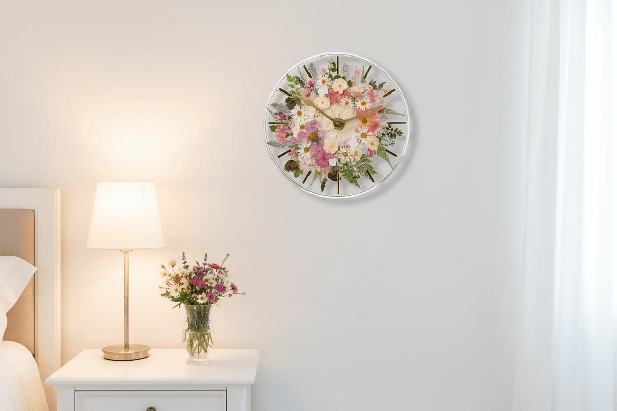 Handcrafted Pressed Flower Resin Wall Clock – Real Flowers & 12-Inch Floral Art - The Glossy Gift Shop