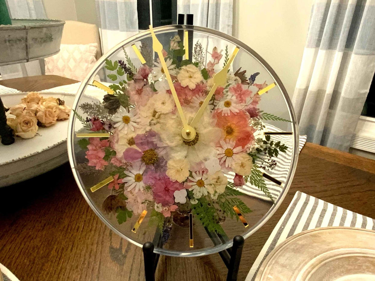 Handcrafted Pressed Flower Resin Wall Clock – Real Flowers & 12-Inch Floral Art - The Glossy Gift Shop