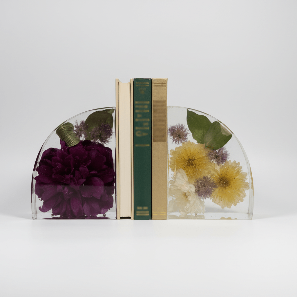 Handmade Botanical Resin Bookends – Real Pressed Flowers - The Glossy Gift Shop